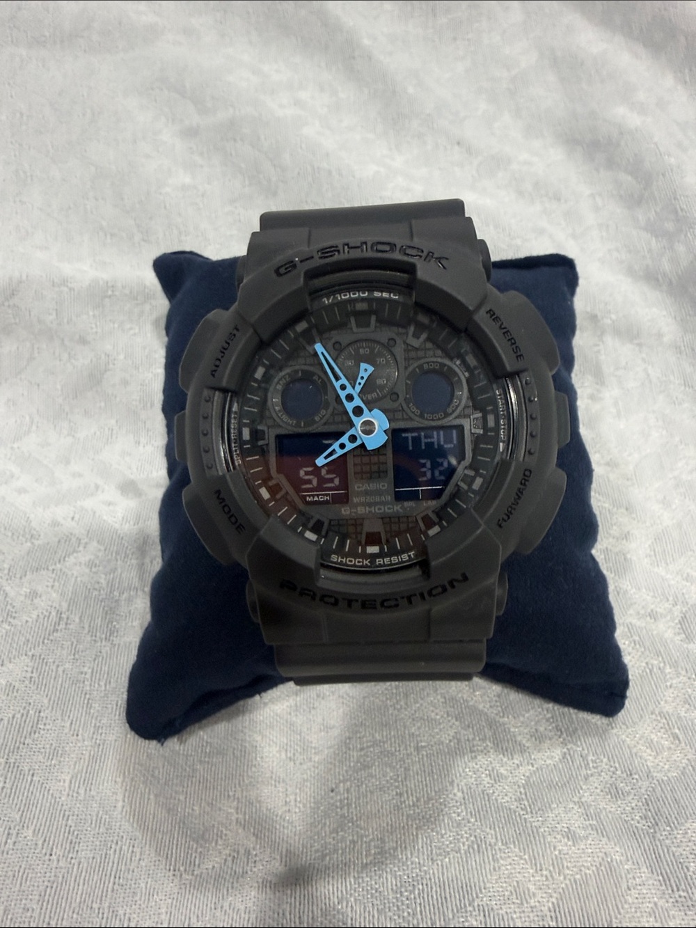 G-Shock Matte Gray Resin Watch with Light Blue Hands